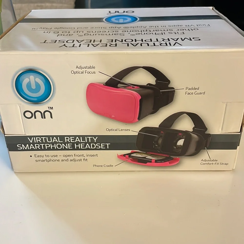 ONN VR Smartphone Headset Virtual Reality. up to 6in phones (RED)